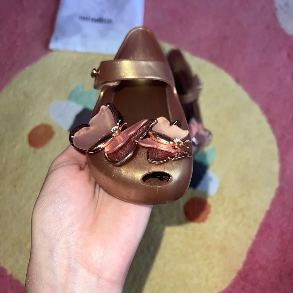Mini Melissa Rose Gold Butterfly Mary Jane Shoes